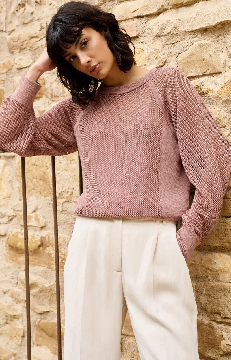 YaYa Mesh stitch raglan sweater Roze 01-000592-605