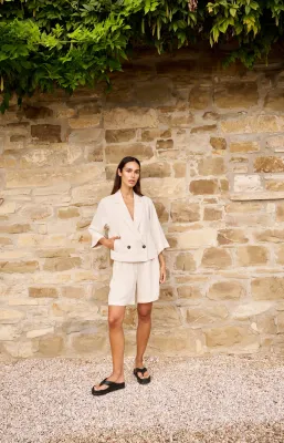 YAYA Geweven bermudashort met langere lengte Ecru