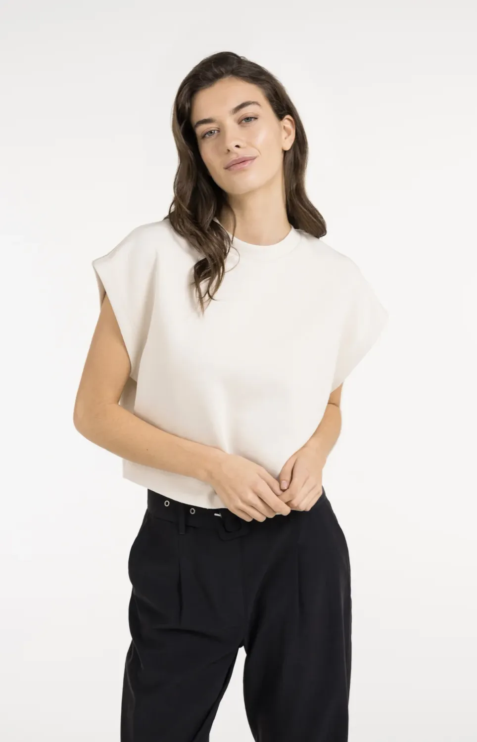 YaYa Mouwloze boxy sweater Ecru 01-109121-605