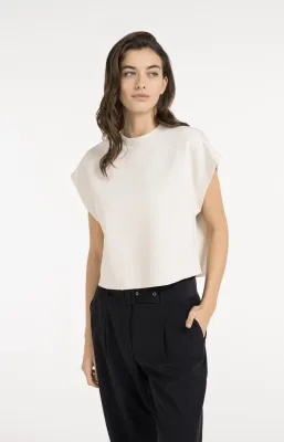 YAYA Mouwloze boxy sweater met ribdetails Ecru