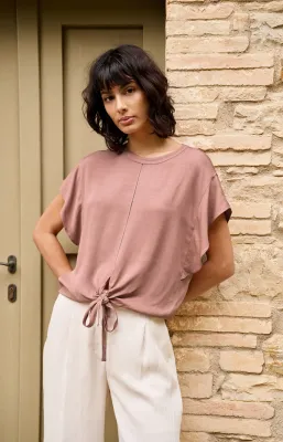 YaYa Flowy knotted top with elastic Roze 01-701369-605