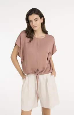YAYA Top met knoopdetail en elastische zoom Roze
