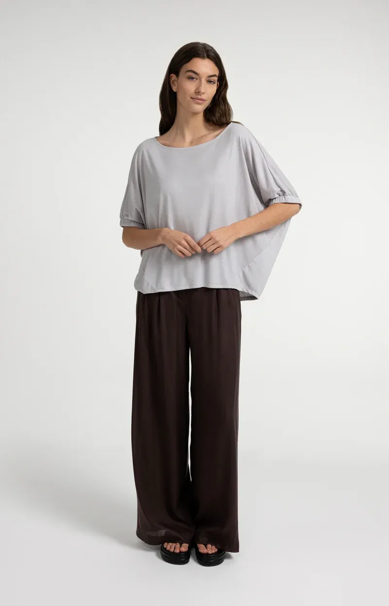 YAYA Top met boothals en elastische mouwen Grijs