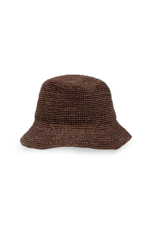 YAYA Buckethoed van gehaakt stro Paars