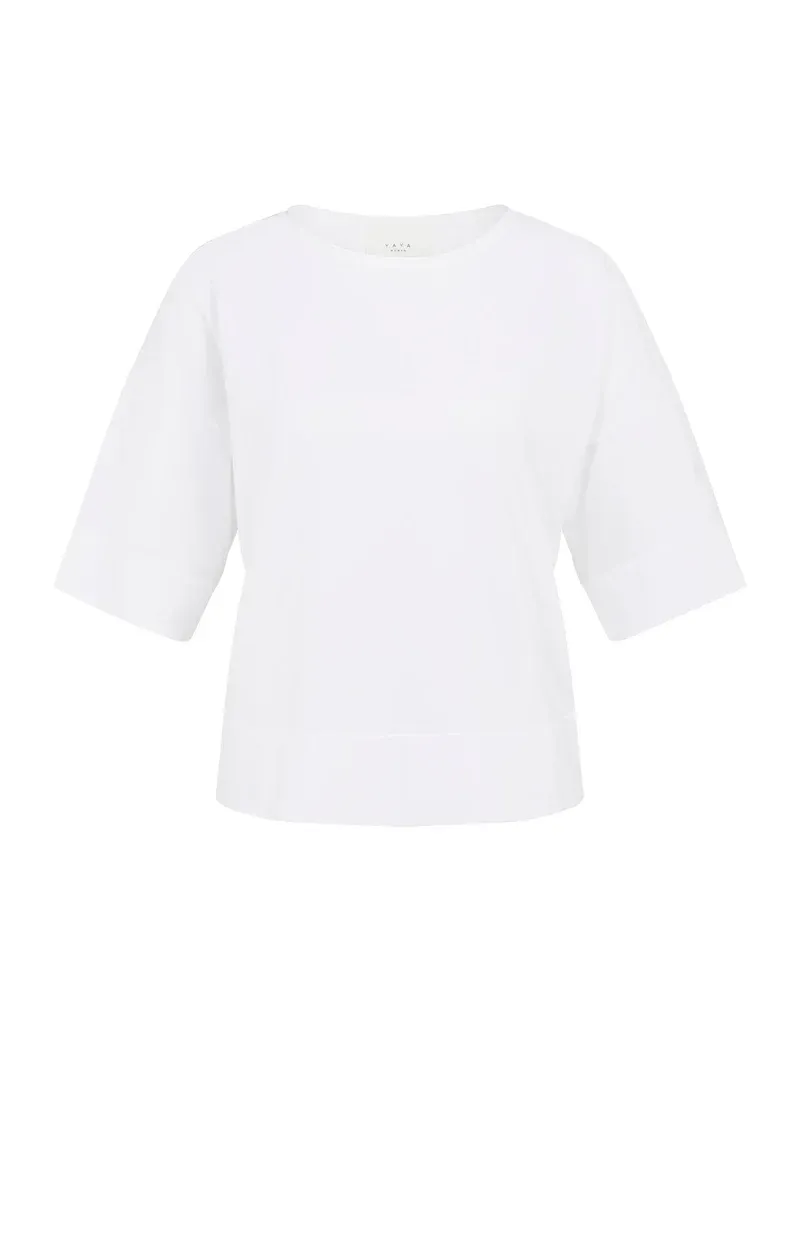 YAYA Fijngebreid oversized T-shirt Wit