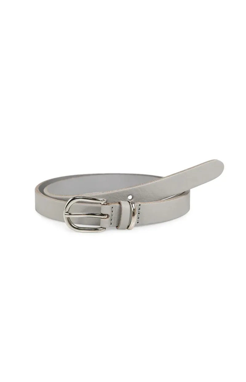 YAYA Leren riem met ronde gesp en metalen lus Grijs