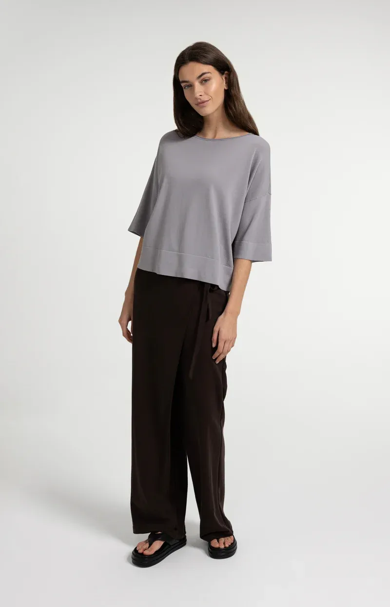 YAYA Fijngebreid oversized T-shirt met boothals Grijs