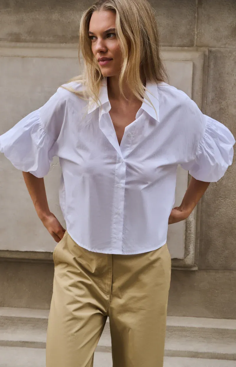 YAYA Blouse met ballonmouwen en klassieke kraag Wit