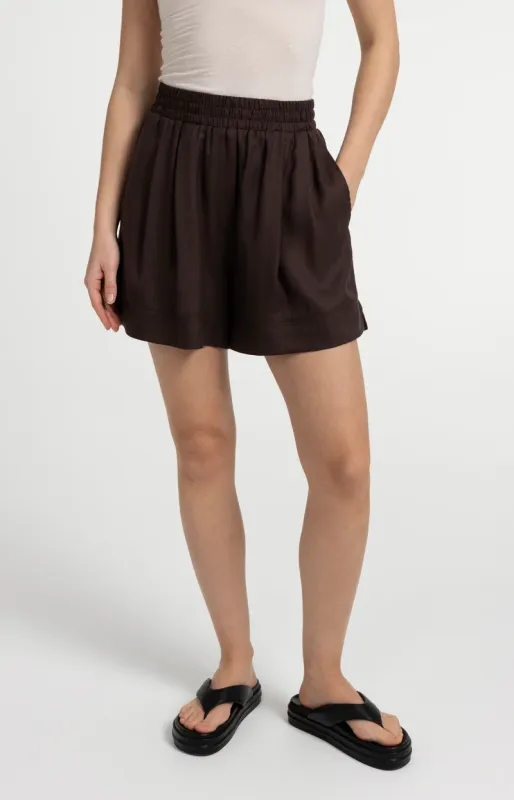 YAYA Short met hoge taille en elastische band Paars