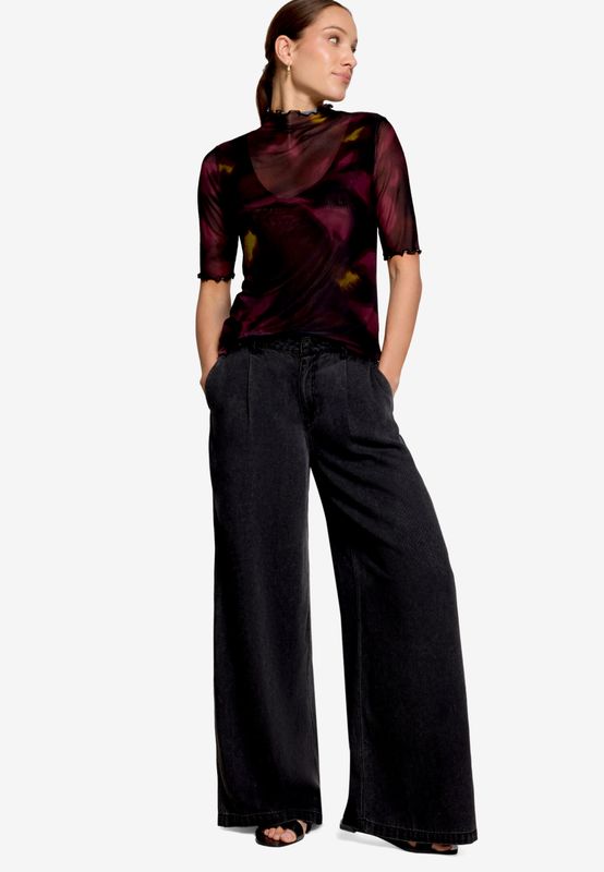 Zero Wideleg-Hose mit Bundfalten Zwart 110-10004146-9622
