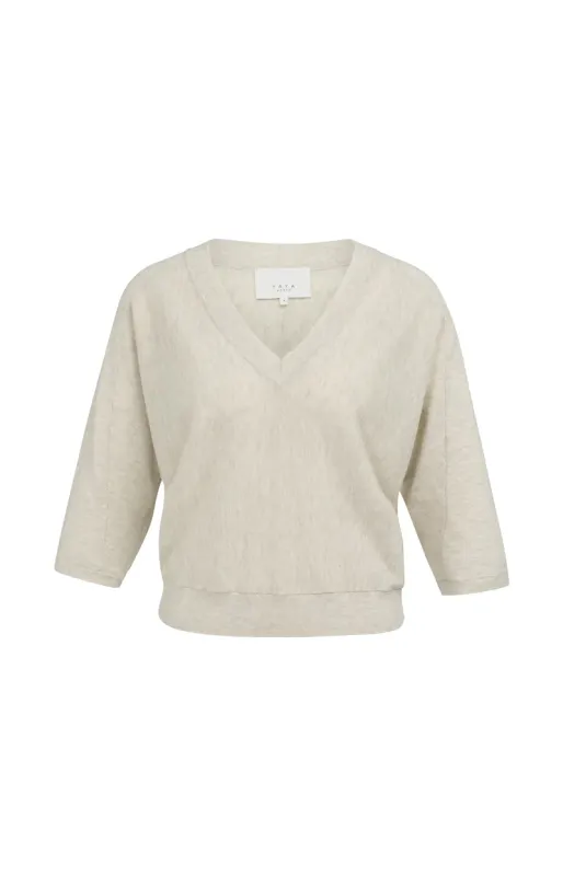 YaYa V-hals trui met naaddetails Beige 01-000609-607