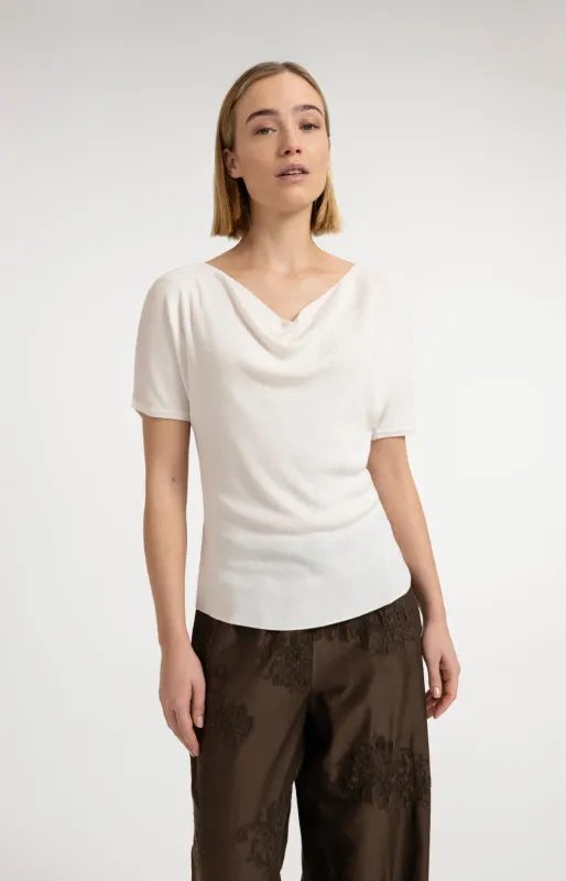 YaYa Gebreide top met watervalhals Wit 01-000606-607