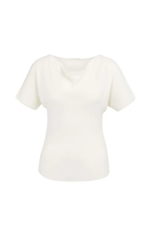 YaYa Gebreide top met watervalhals Wit 01-000606-607