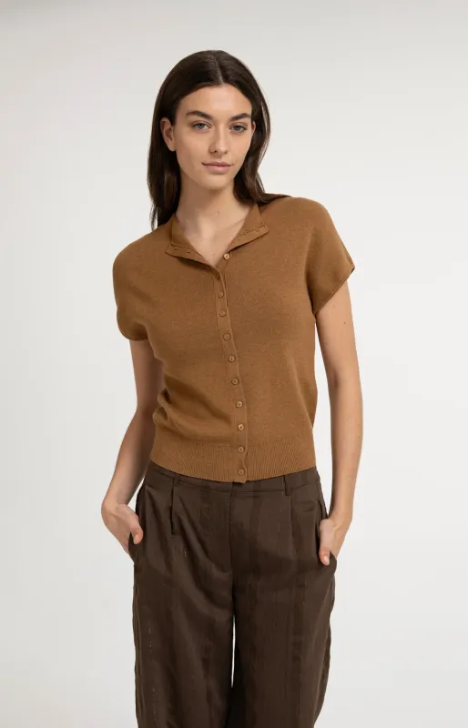 YaYa Gebreid vest met knopen Bruin 01-010163-607