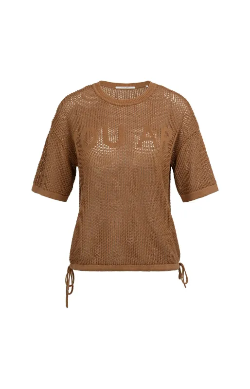 YaYa Opengebreide top met artwork Bruin 01-000608-607