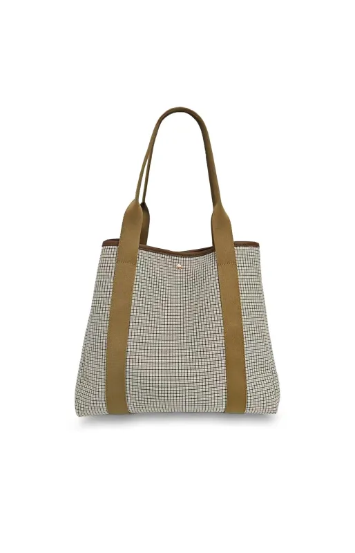 YaYa Shopper met ruitpatroon Beige 03-001120-607