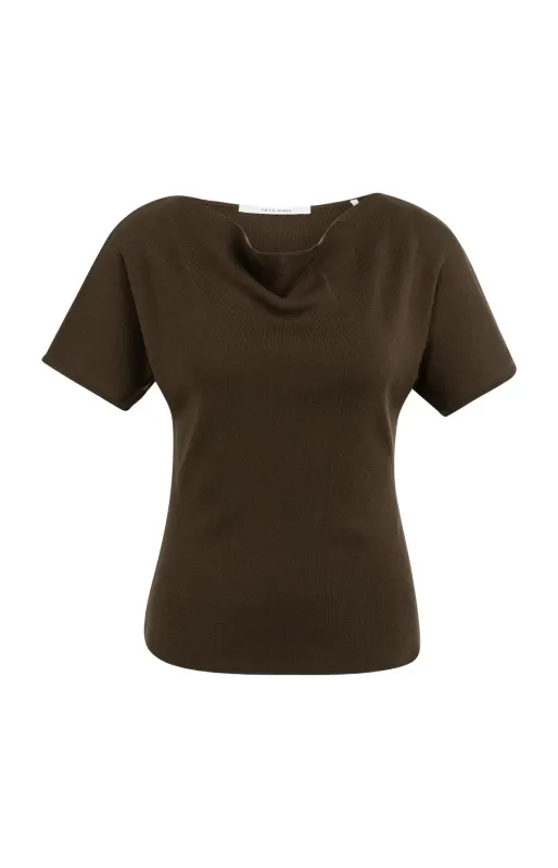 YaYa Gebreide top met watervalhals Bruin 01-000606-607