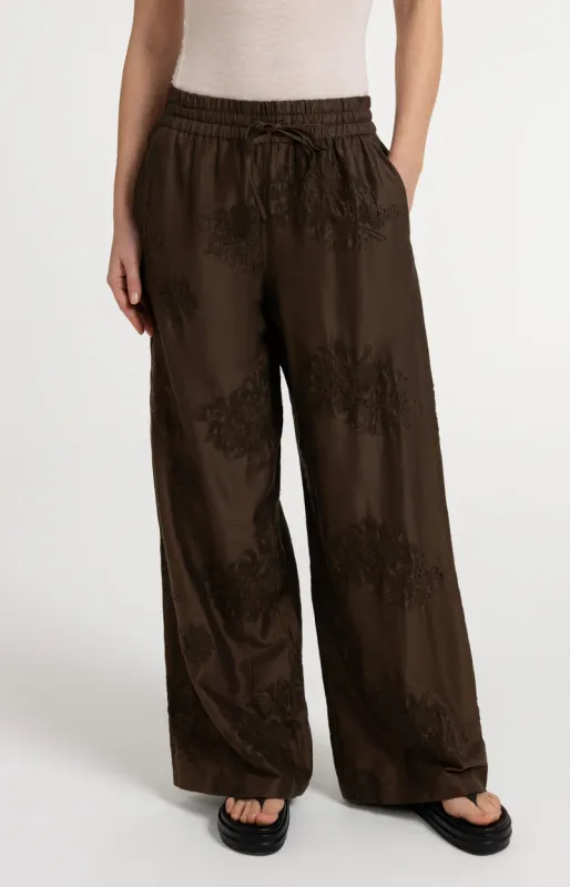 YAYA Broek met geborduurde details Bruin
