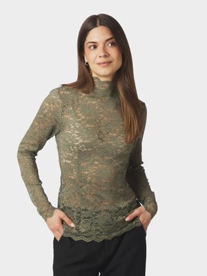 Neo Noir Liza Laceflower Blouse Groen 161473 Neo Noir Liza Laceflower Blouse Groen 161473