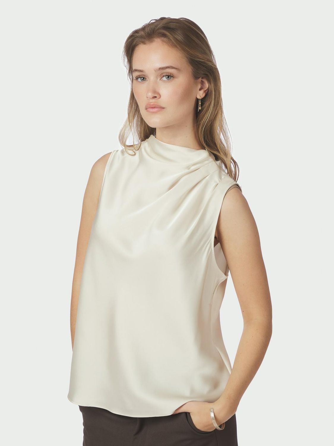 Neo Noir Isola Drapy Satin Top Ecru 167873