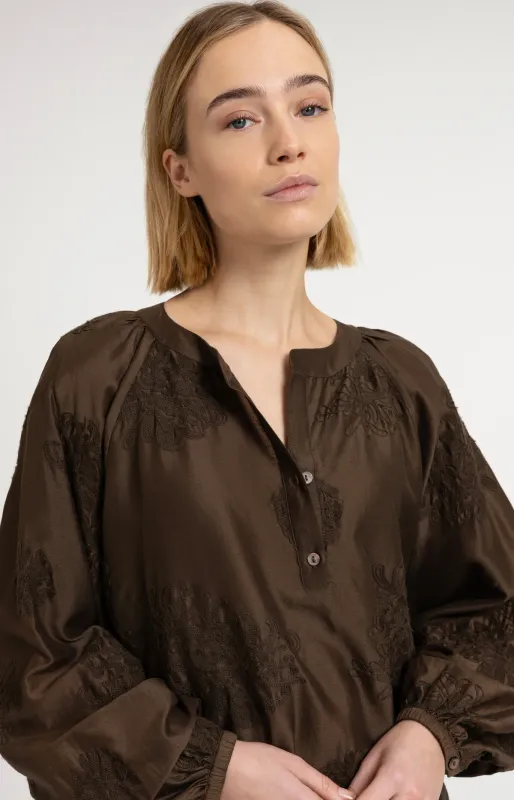 YaYa Geborduurde blouse Bruin 01-201229-607