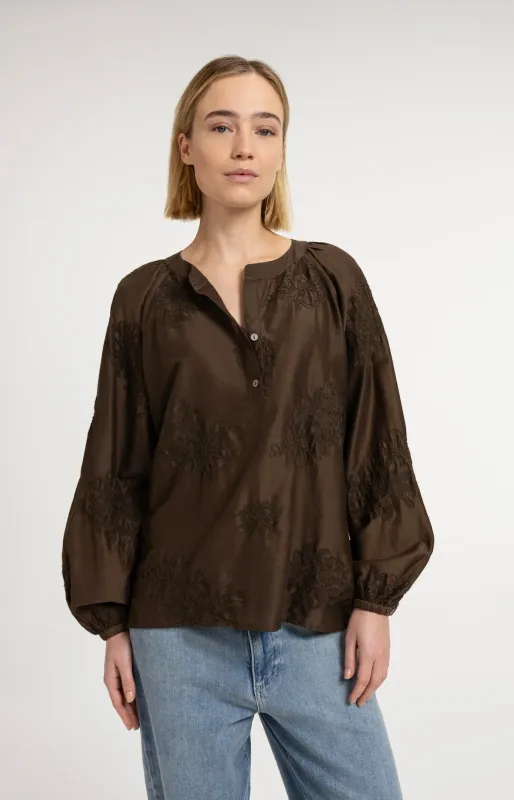 YaYa Geborduurde blouse Bruin 01-201229-607