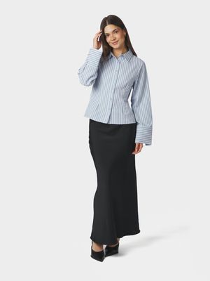 Neo Noir Rosa Striped Crepe Shirt Blauw