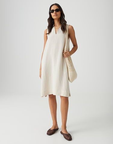Opus Wika midi jurk Beige