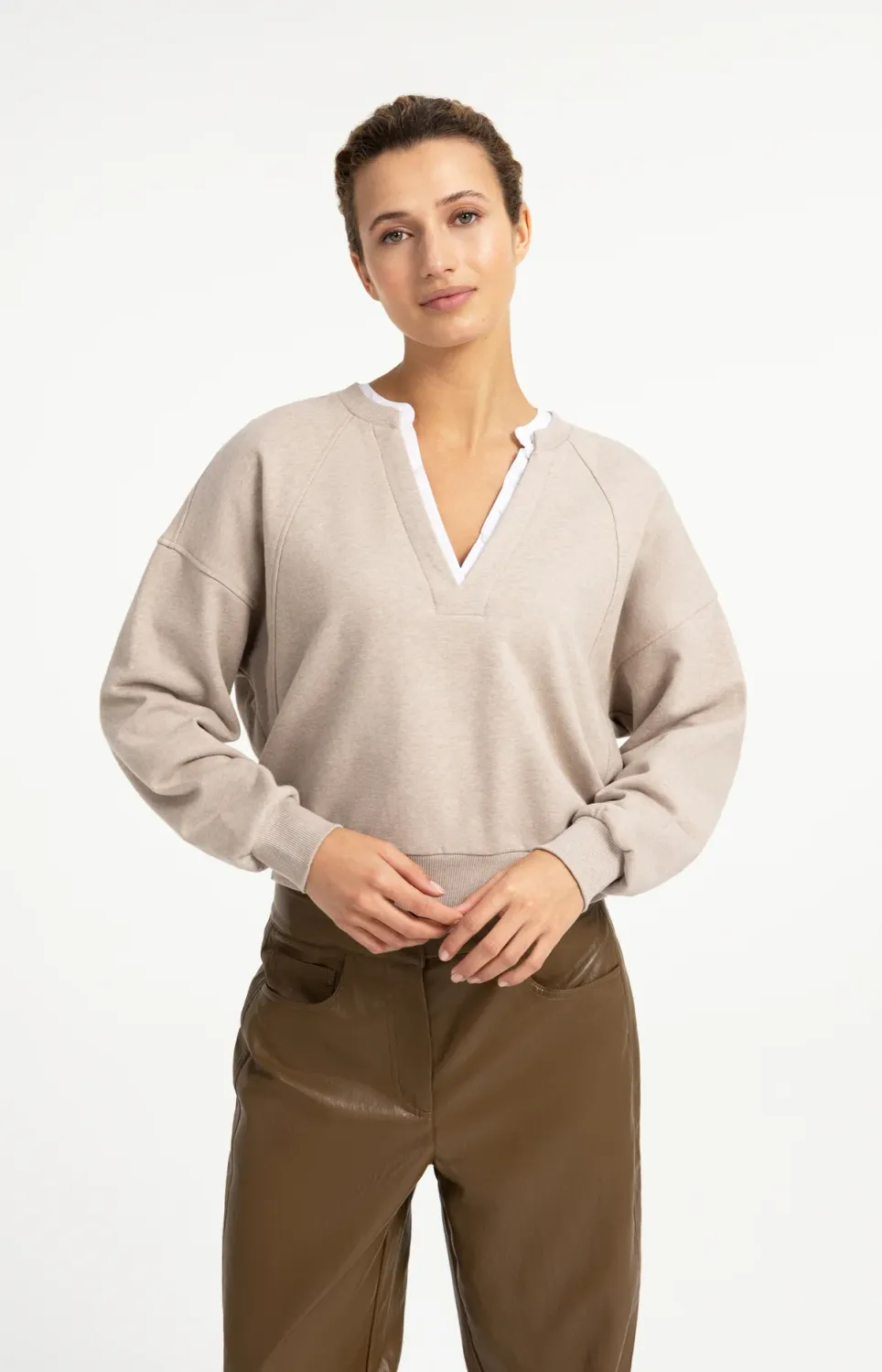 YAYA Sweater met geweven kraag Grijs