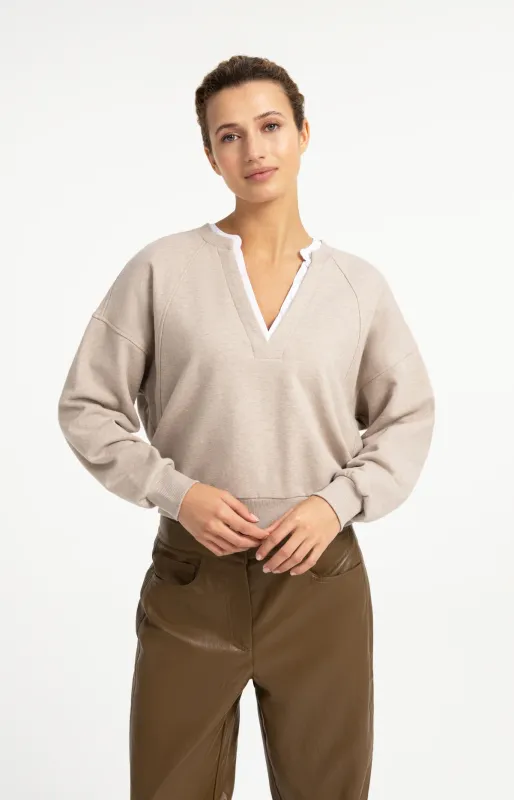 YAYA Sweater met geweven kraag Grijs
