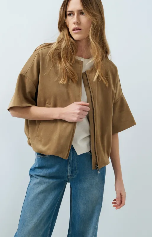 YAYA Oversized suedine jasje Bruin