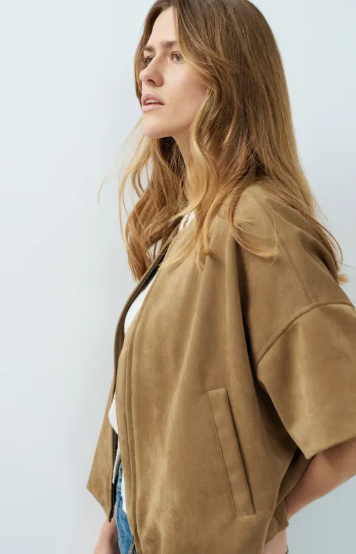 YAYA Oversized suedine jasje Bruin