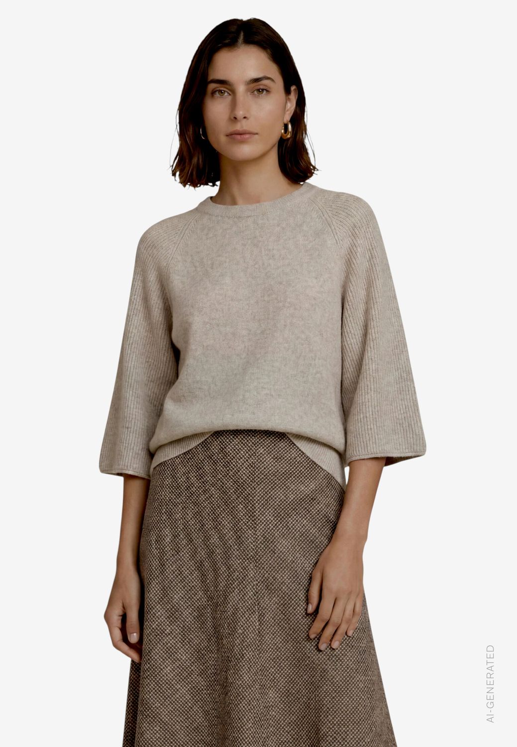Zero Strickpullover Kurz 3/4 Arm Beige 110-10004269