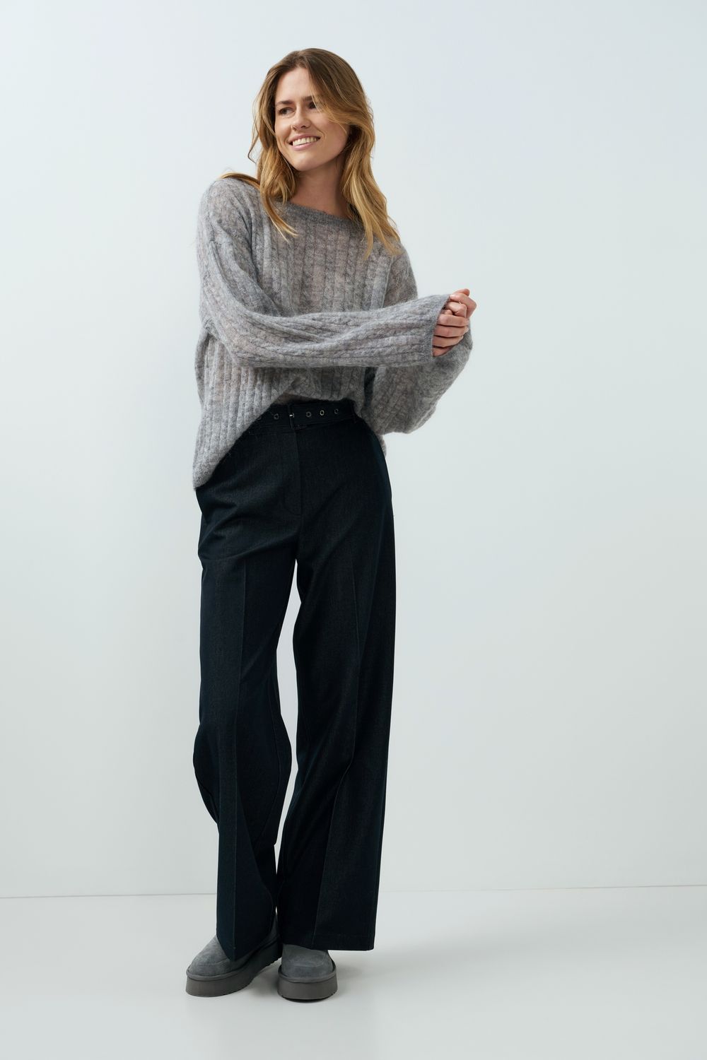 YaYa Broek met ceintuur Zwart 01-301282-609