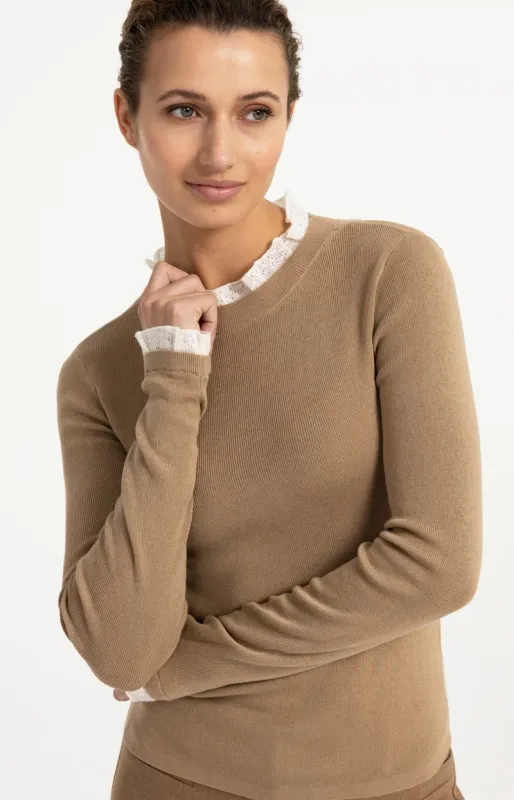 YaYa Ribtop met ruches Bruin 01-000626-609