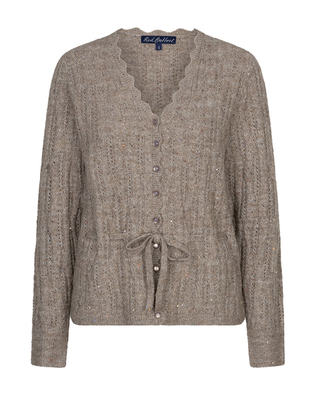 Red Button Cardigan ajour sparkle Beige SRB5039