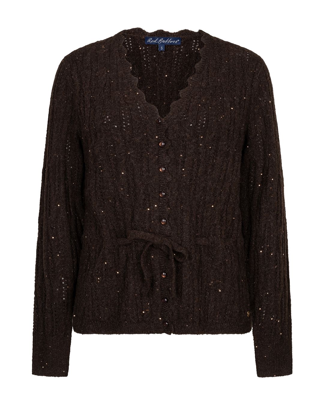 Red Button Cardigan ajour sparkle Bruin SRB5039
