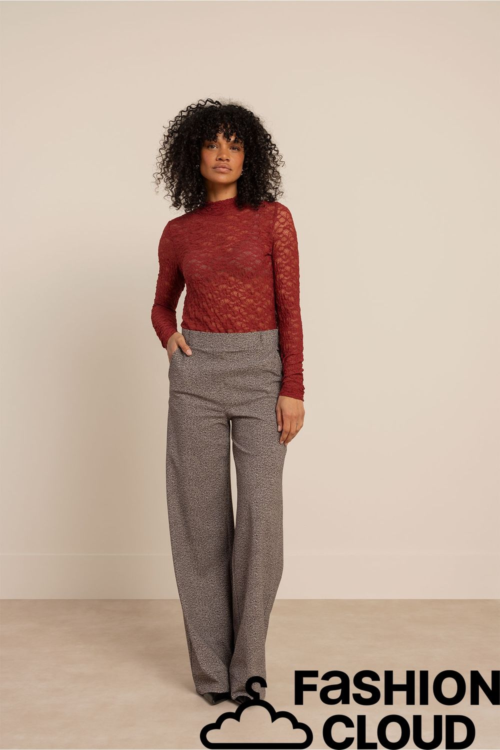 Studio Anneloes Lexie tweed look trousers Zwart 14305