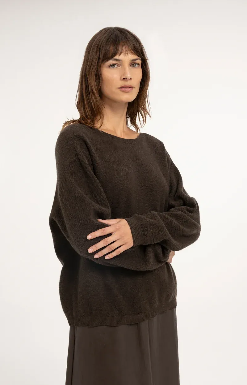 YaYa Sweater met V-hals op rug Bruin 01-000650-610