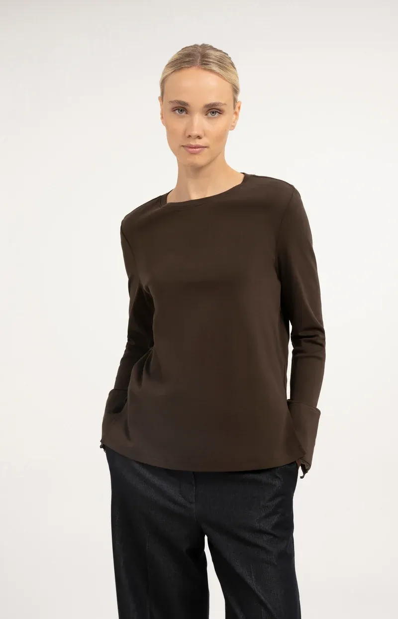 YaYa Top met kanten manchetten Bruin 01-709438-610