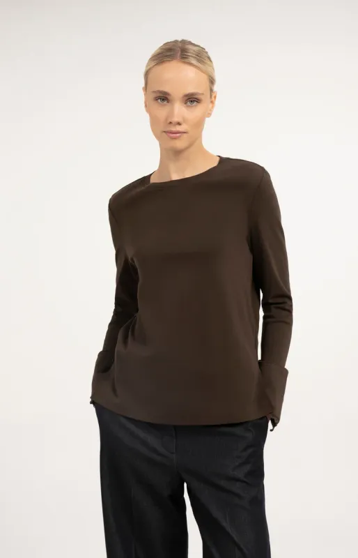 YaYa Top met kanten manchetten Bruin 01-709438-610