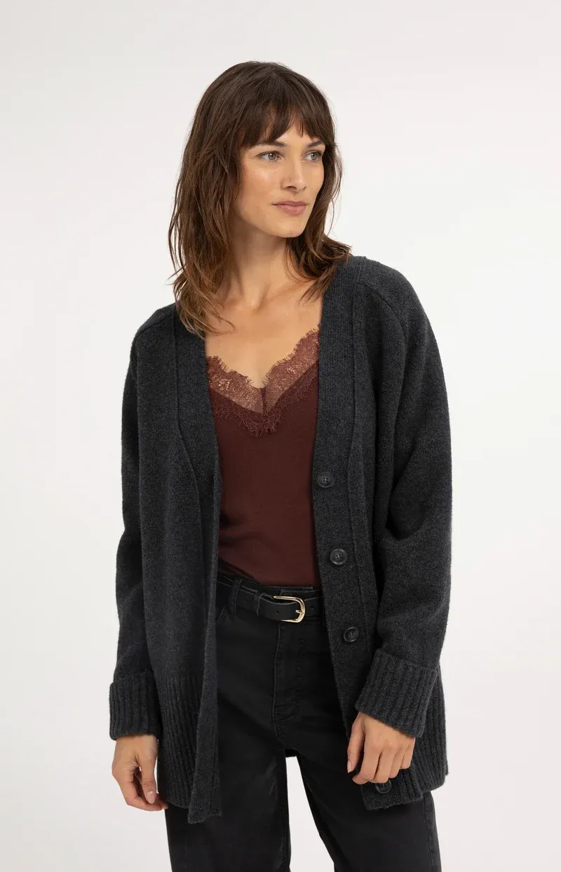 YaYa Oversized ribgebreid vest Grijs 01-010178-610