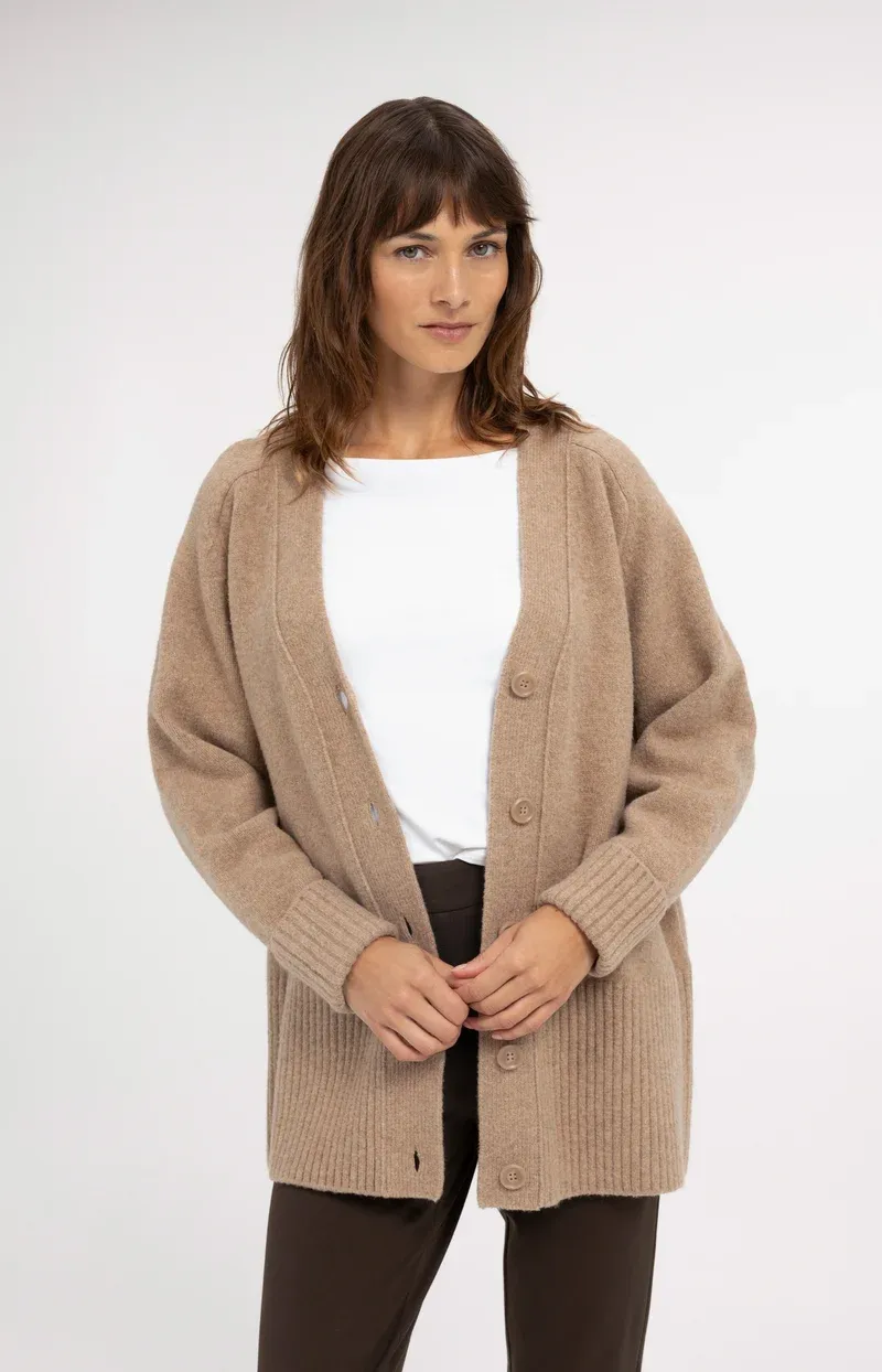 YaYa Oversized ribgebreid vest Beige 01-010178-610