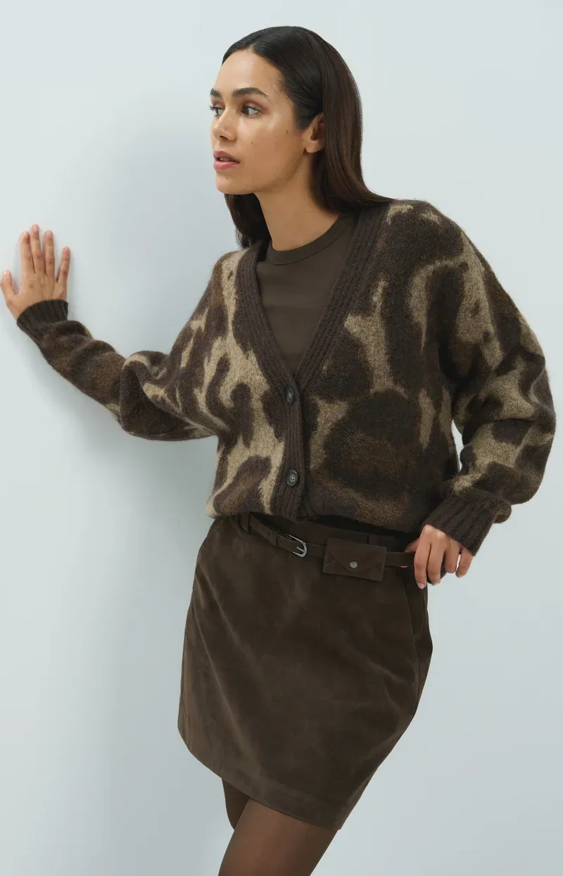 YaYa Gebreid vest met patroon Bruin 01-010182-610