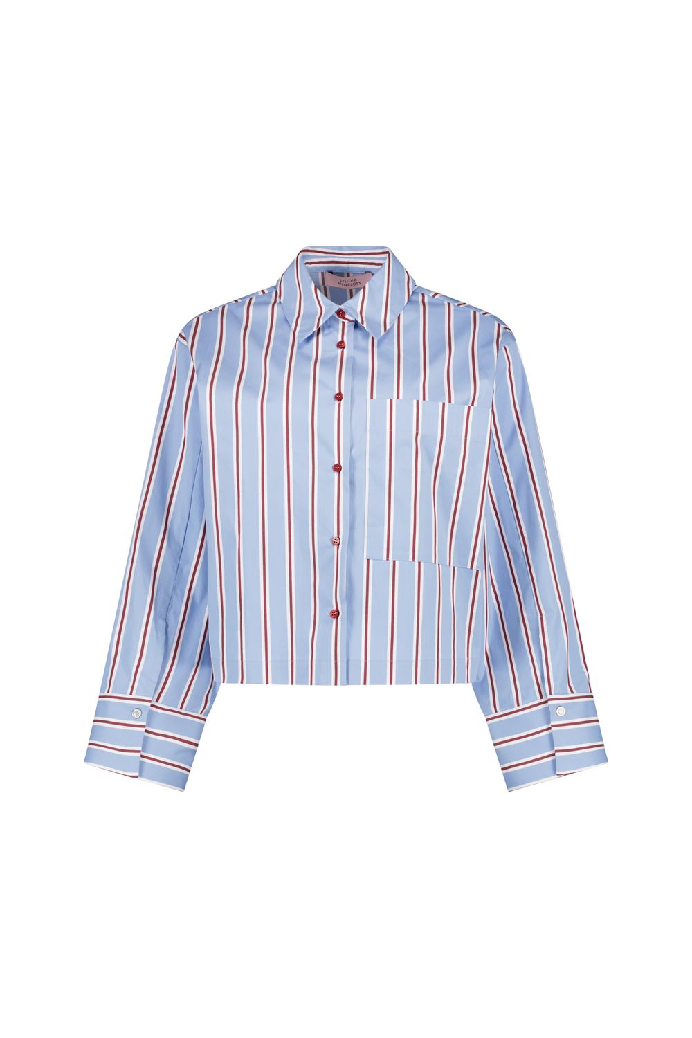 Studio Anneloes Erina stripe blouse lichtblauw met wijnrode strepen – voorkant