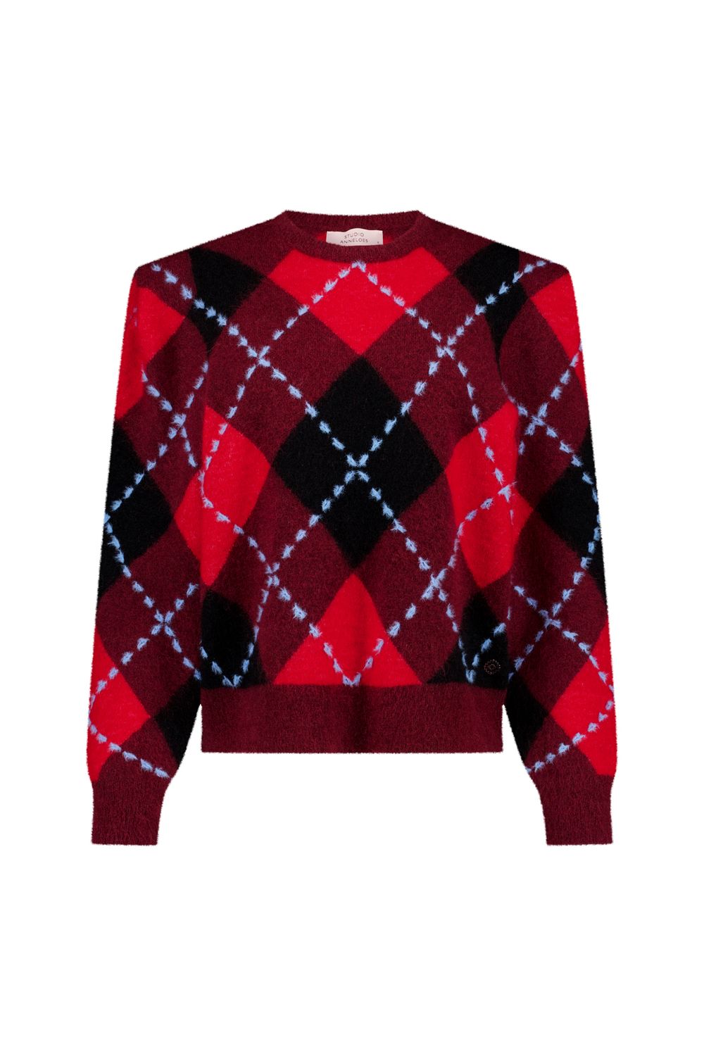 Studio Anneloes Arly argyle pullover rood en zwart – voorkant