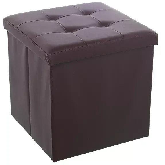 POUF DE RANGEMENT PLIANT EN CUIR MARRON _45X45X45CM