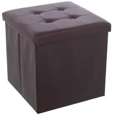 POUF DE RANGEMENT PLIANT EN CUIR MARRON _45X45X45CM POUF DE RANGEMENT PLIANT EN CUIR MARRON _45X45X45CM