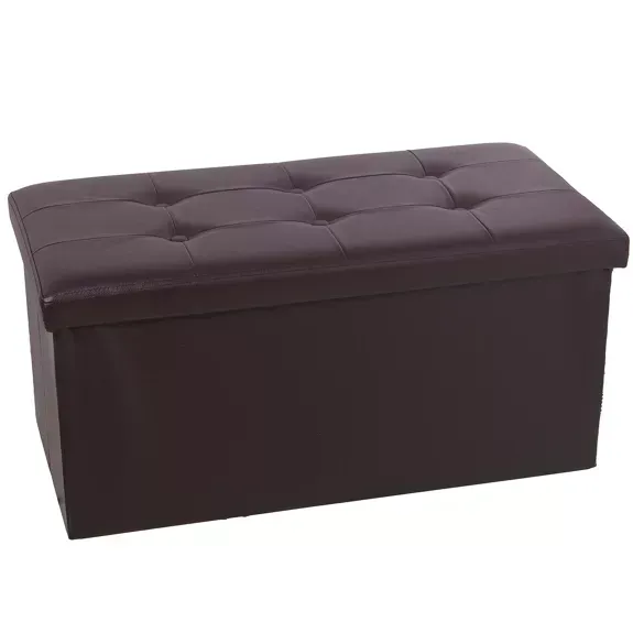 POUF DE RANGEMENT PLIANT EN CUIR MARRON _77X38X38CM