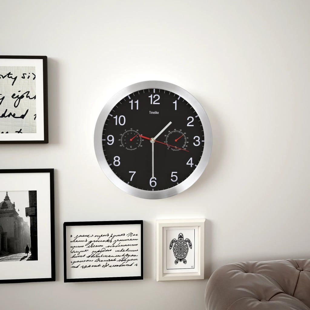 Horloge à quartz Hygromètre et thermomètre 30 cm Noir